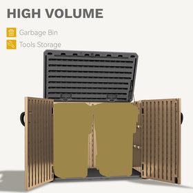 DWVO interior storage view shows organized 35 cu ft space for garden tools and bike