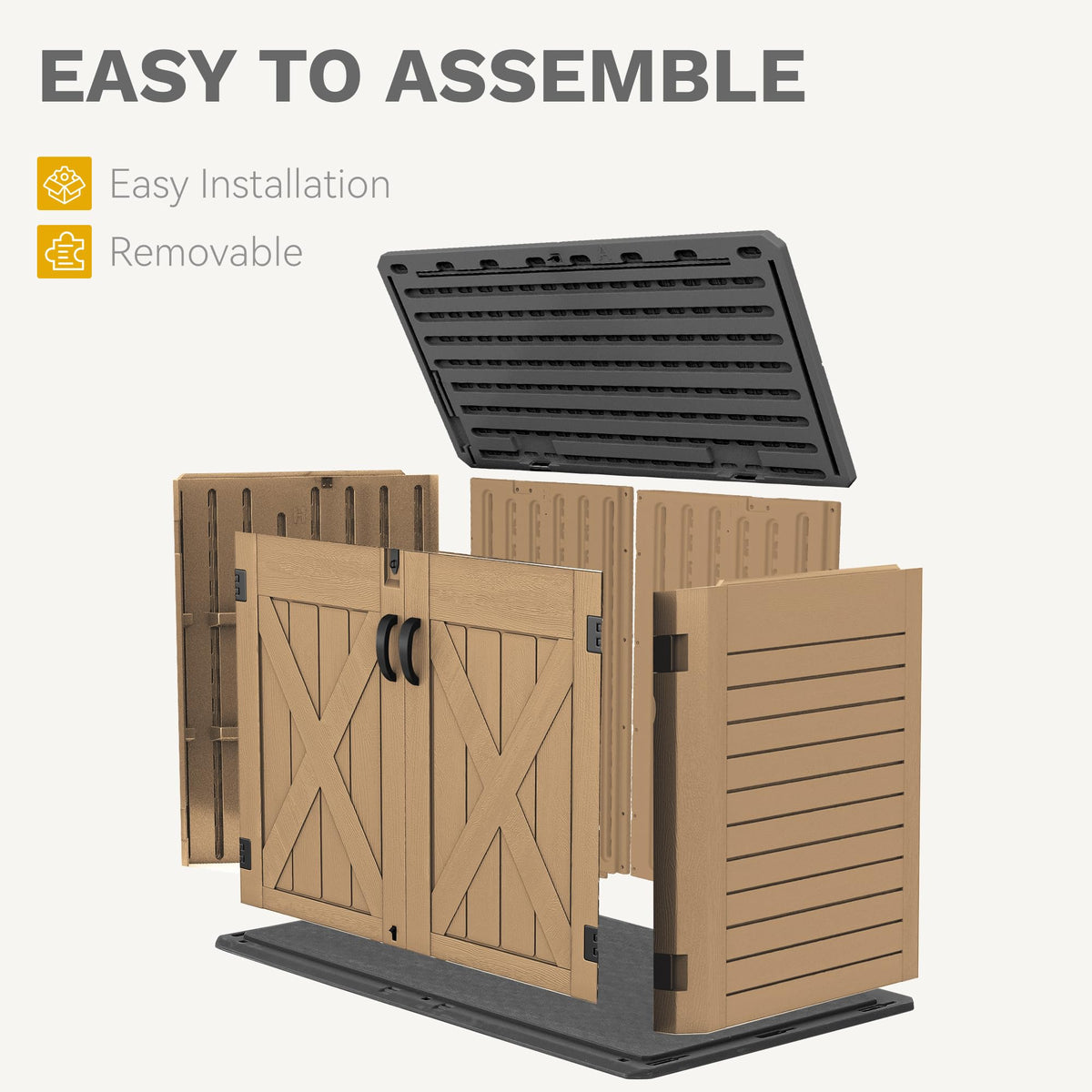 DWVO lockable door close-up with padlock latch for secure outdoor storage