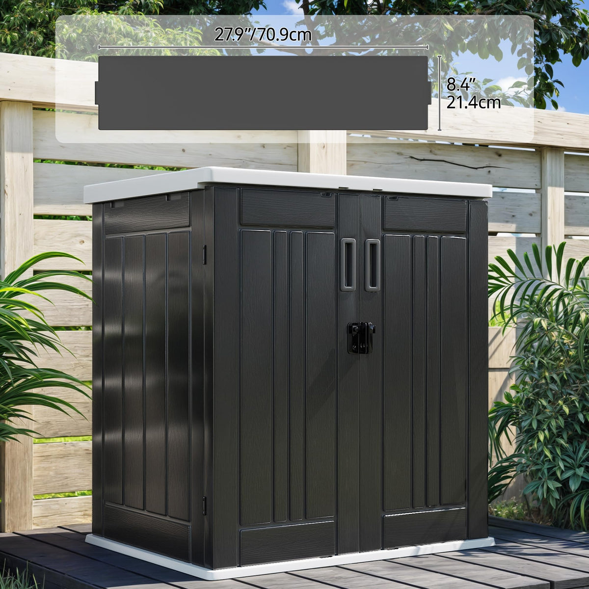 DWVO dark gray finish blends with patio furniture and accents.