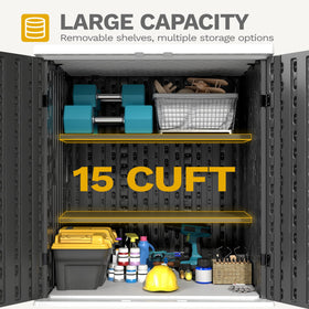 DWVO lockable door outdoor cabinet adds secure tool storage.
