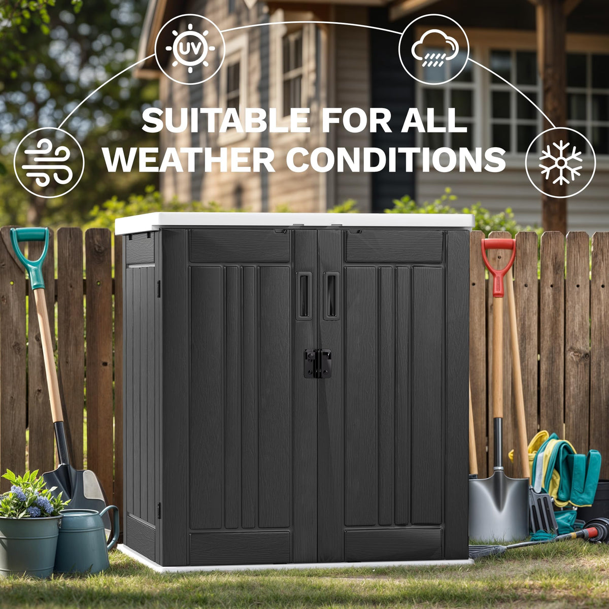 DWVO waterproof HDPE cabinet stays dry in sun and rain.