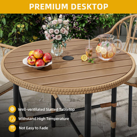 DWVO patio table featuring woven edge for durability.