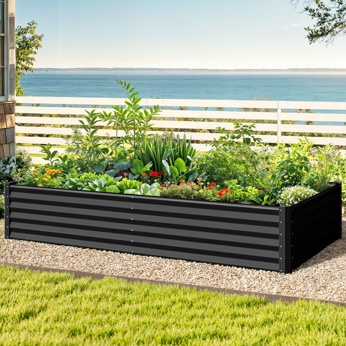 DWVO raised garden bed 8x4-1-5ft side view shows sturdy frame for outdoor use.
