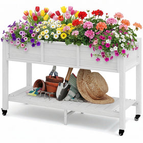 DWVO raised garden bed with legs and wheels for effortless patio mobility.