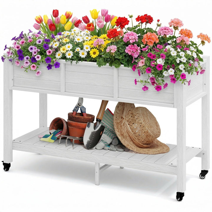DWVO raised garden bed with legs and wheels for effortless patio mobility.