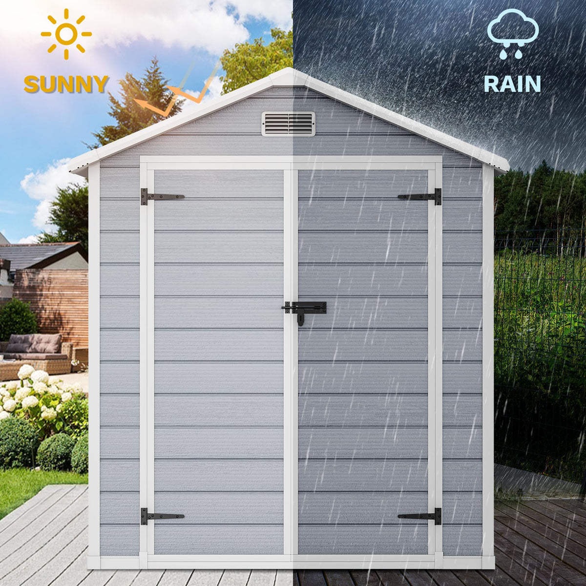 DWVO slope roof directs rainwater away to prevent pooling near the entrance.