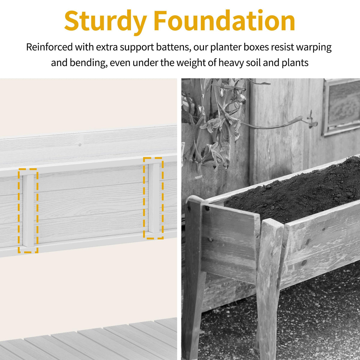 DWVO reinforced foundation minimizes warping under heavy soil and plants.