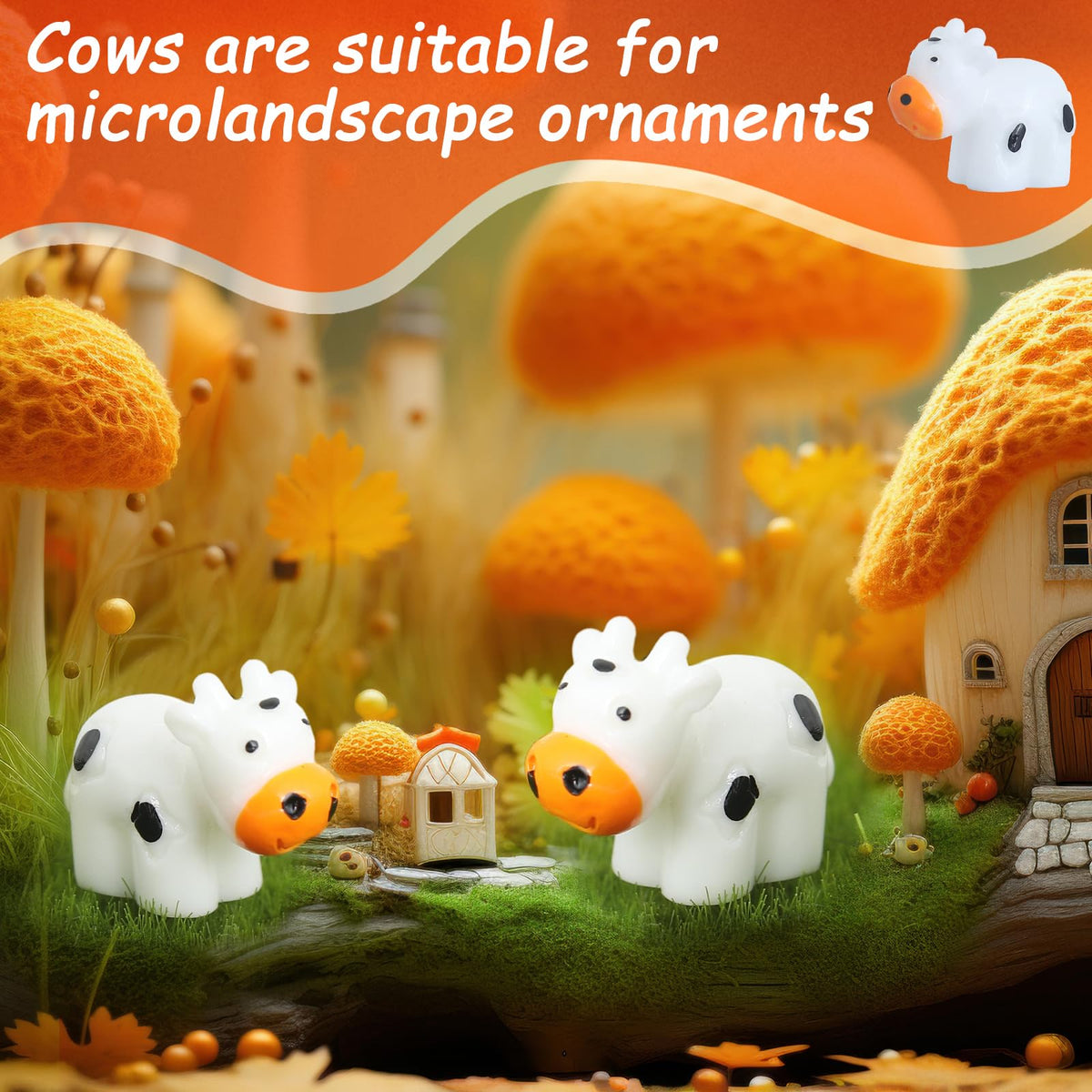 DWWPOO cow figure in a diorama scene for creative mini displays