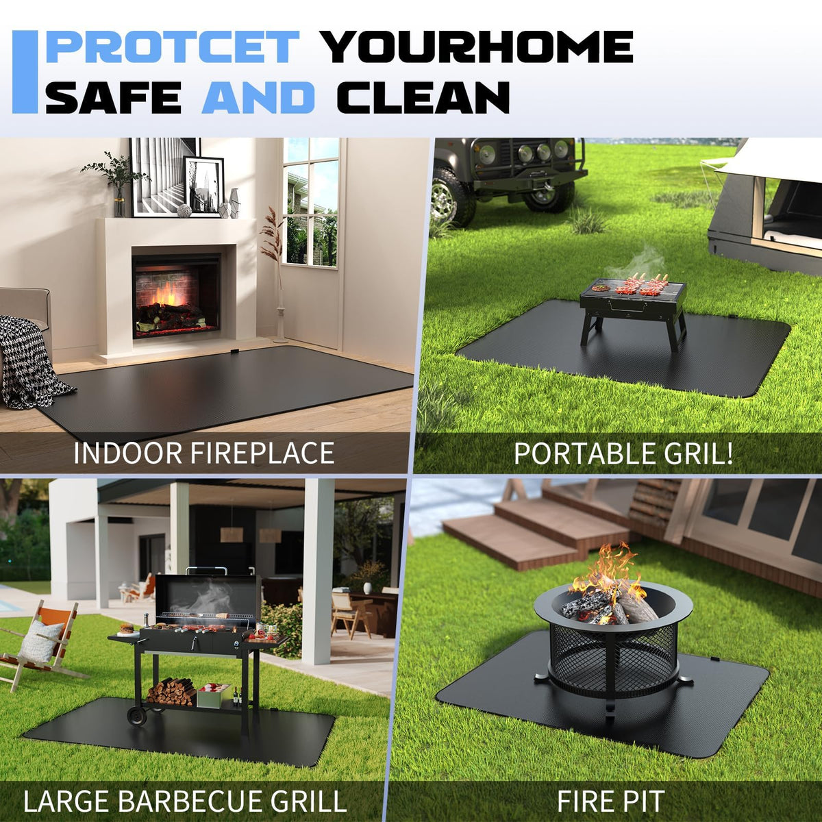 DXOKNQG 76x48 mat for grills, fire pits, smokers, and camping setups.