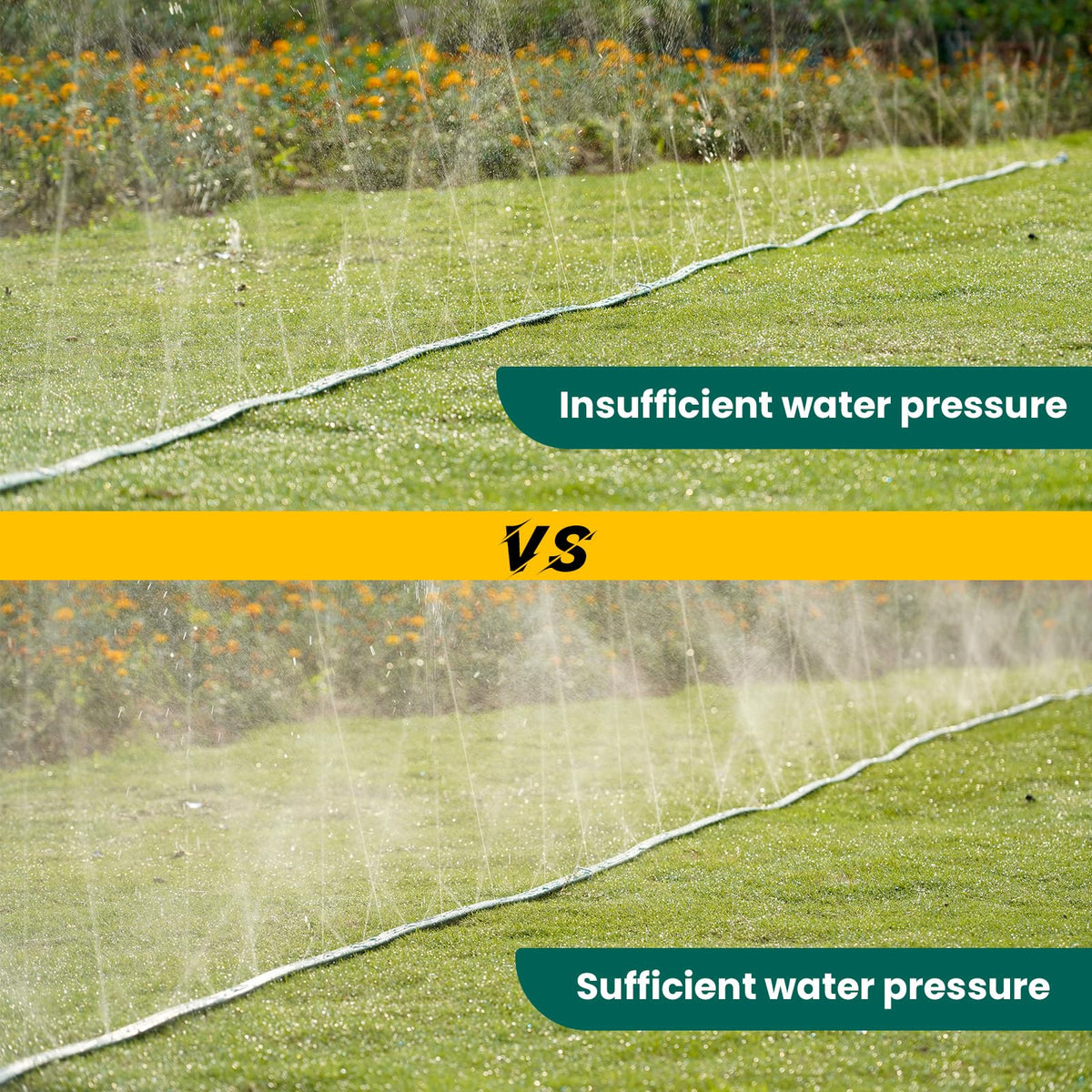 DXront dual-mode design switches between sprinkler and soak modes for versatility.