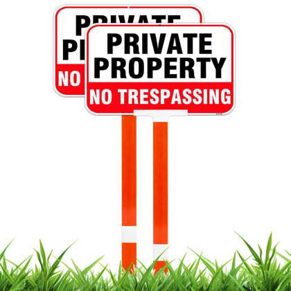 DXSIGN large private property no trespassing sign with stake for durable outdoor visibility.