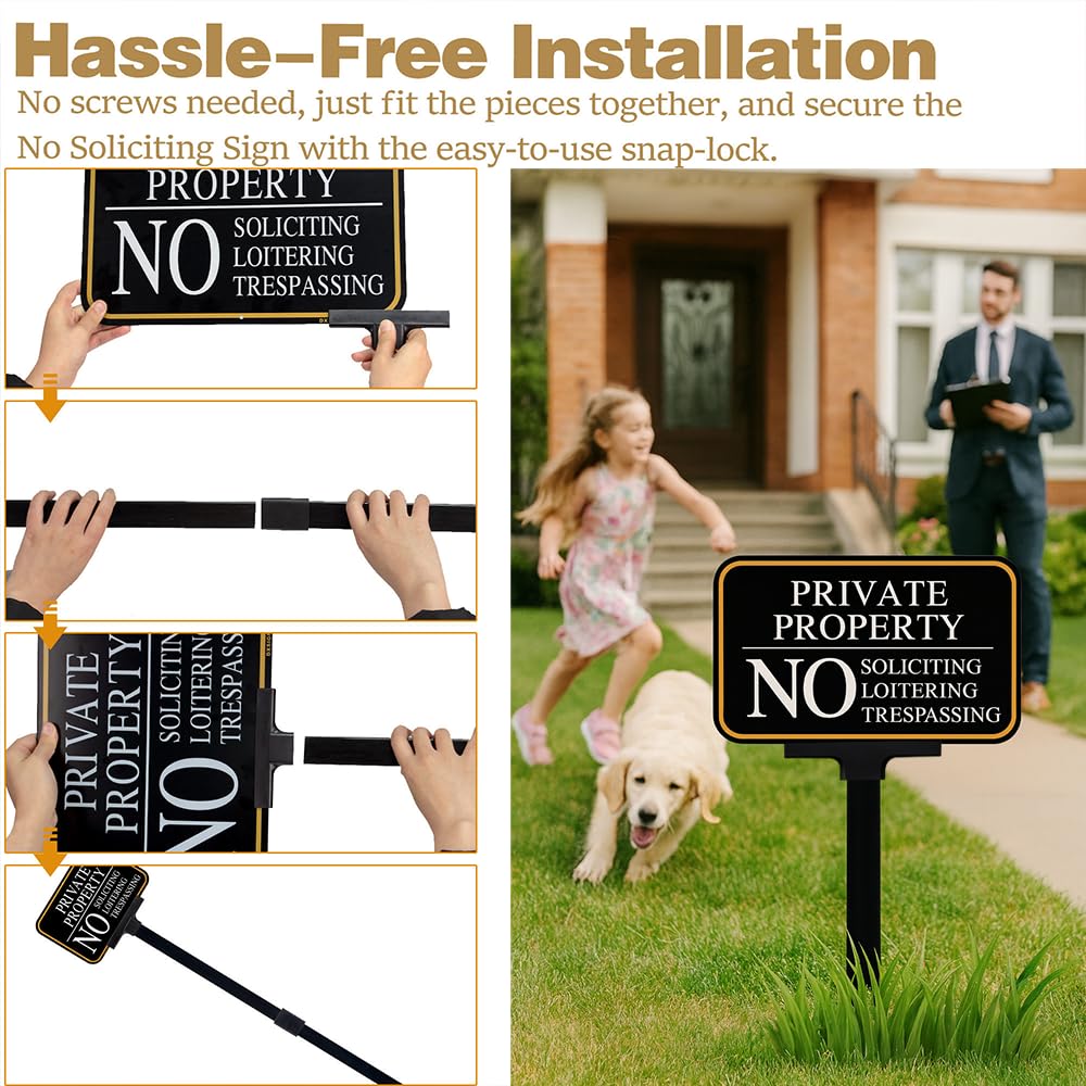 DXSIGN Detachable fiberglass pole provides sturdy, rust-free support for No Trespassing signs.