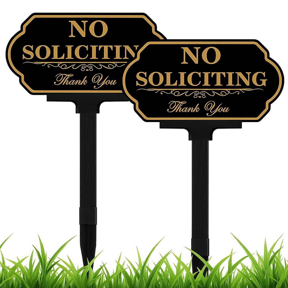 DXSIGN No Soliciting Sign for the front door with stake for clear deterrence of door-to-door sales