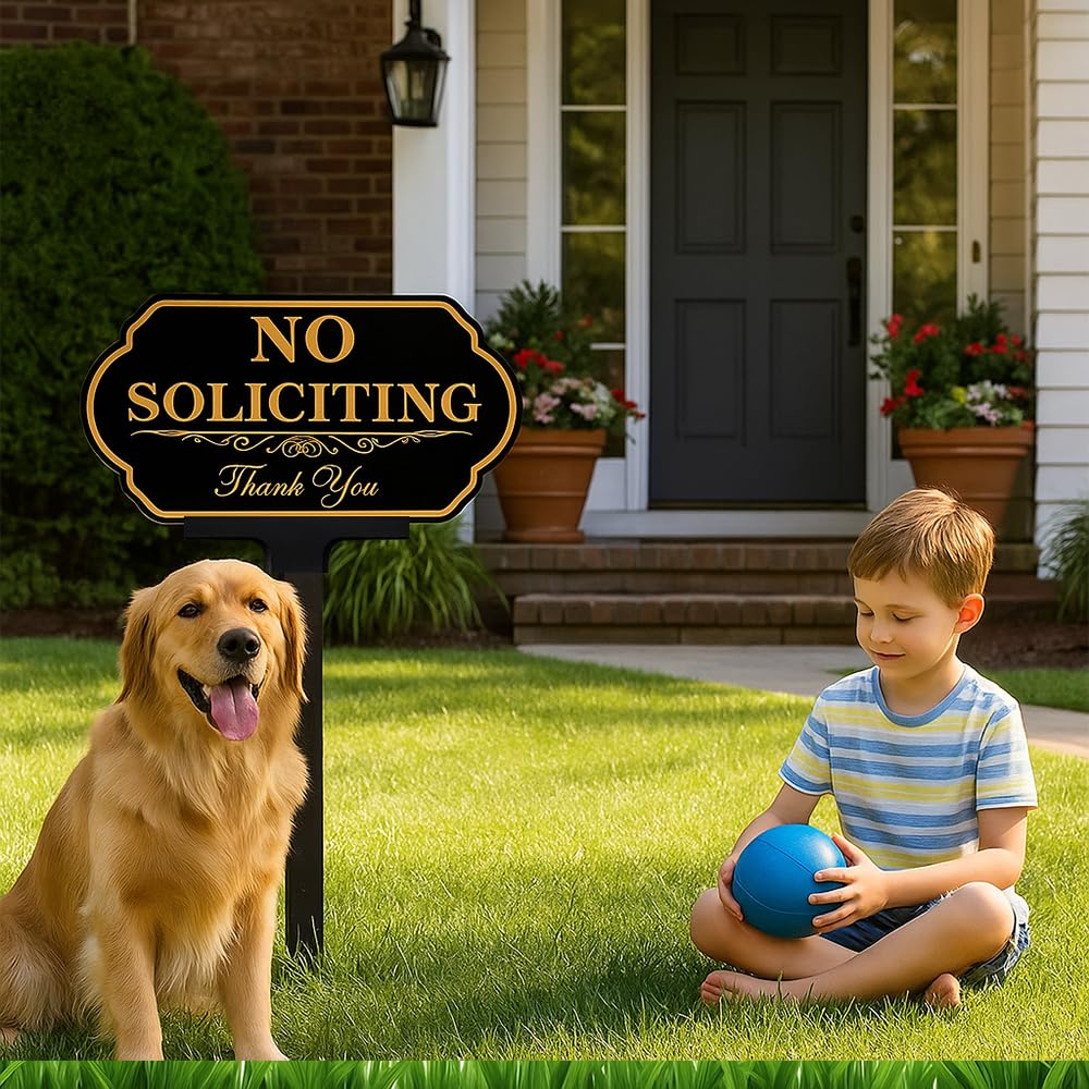 DXSIGN No Soliciting Sign with stake extending to 36 inches for yard visibility