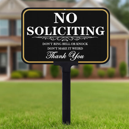 DXSIGN No Soliciting Sign with stake for front door, clear message day and night