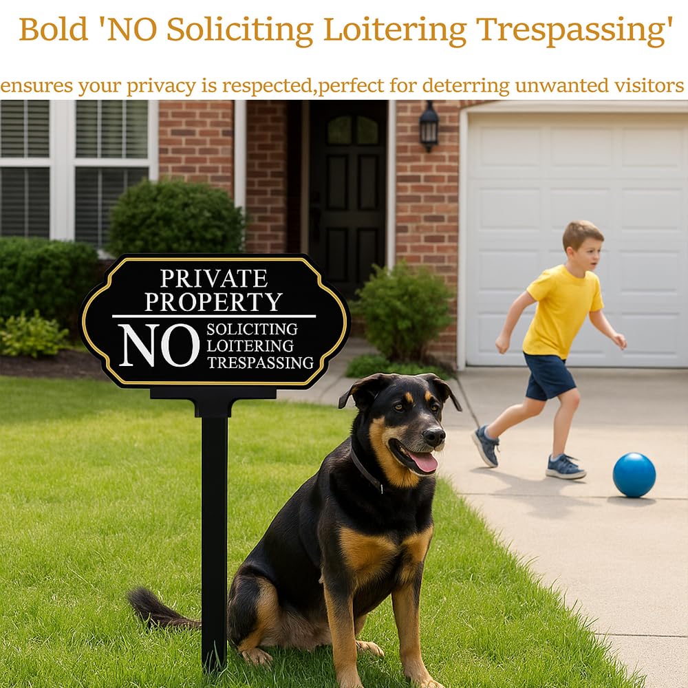 DXSIGN no-soliciting yard sign side view emphasizing stability and visibility.
