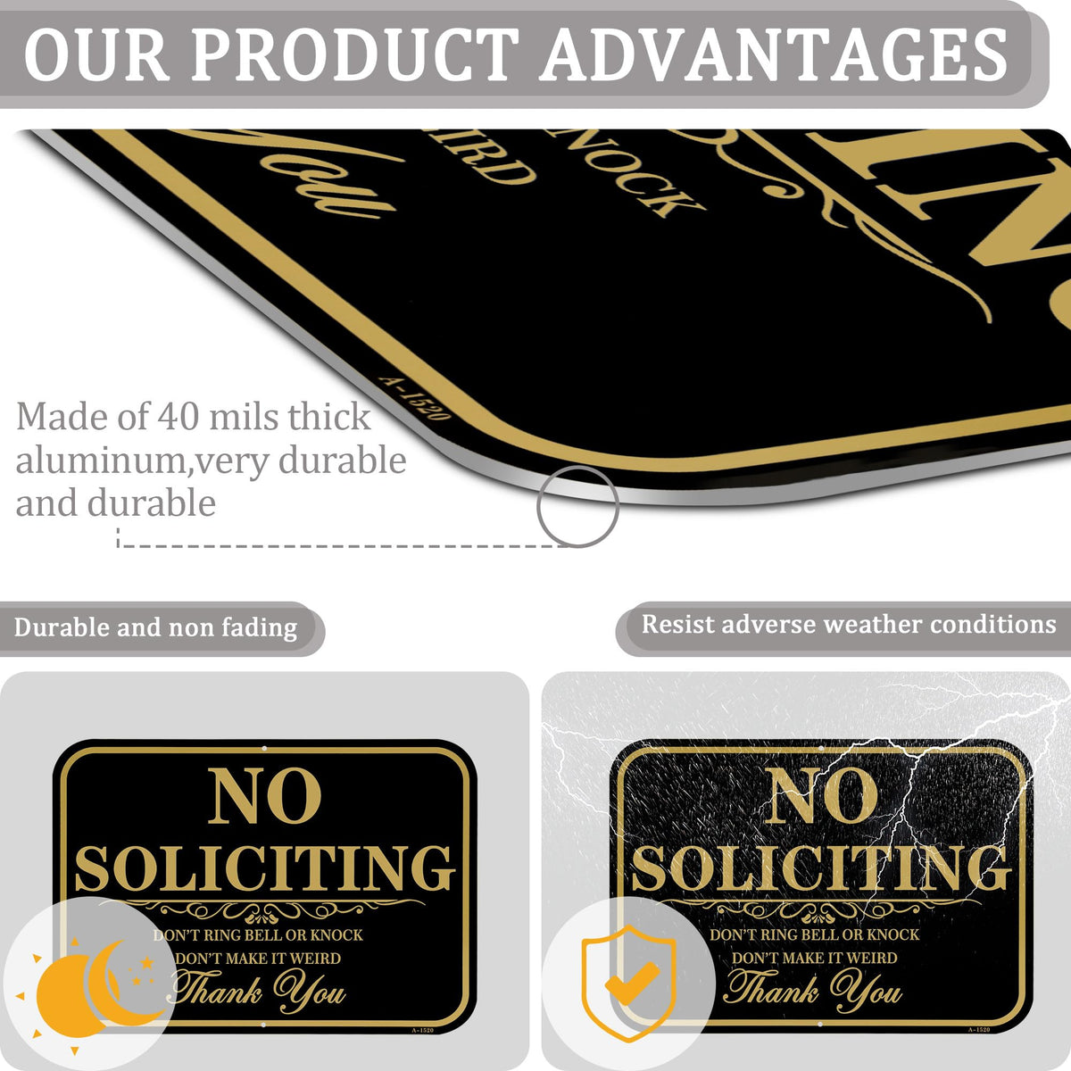 DXSIGN reflective no soliciting sign enhances night readability and deterrence