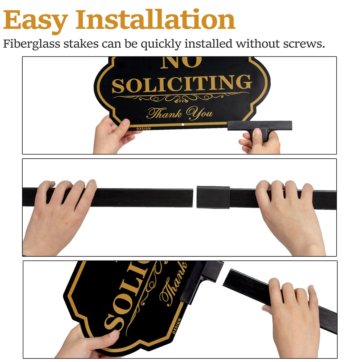 DXSIGN snap-fit fiberglass stake enables quick installation up to 36 inches
