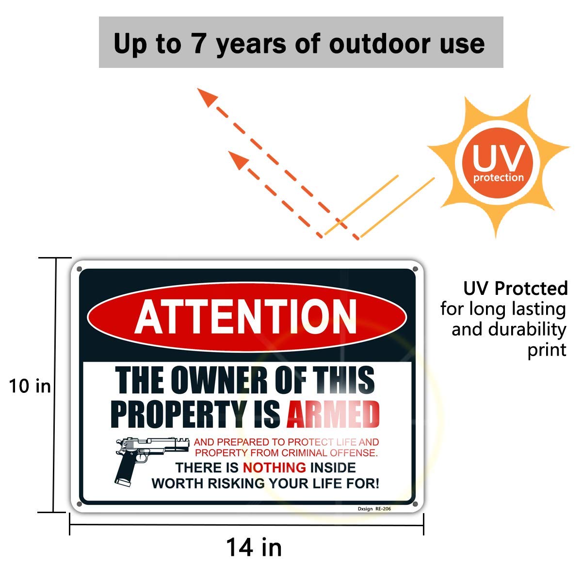 Dxsigns armed-warning-outdoor-sign clearly communicates risk to deter trespassers.