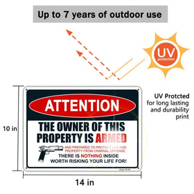 Dxsigns armed-warning-outdoor-sign clearly communicates risk to deter trespassers.