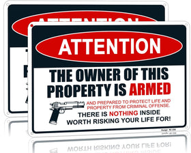Dxsigns attention-armed-warning-14x10 sign boosts outdoor visibility and deterrence.