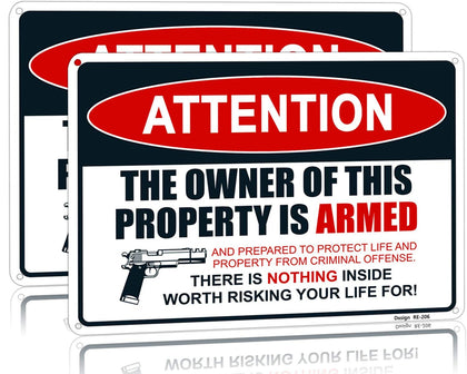 Dxsigns attention-armed-warning-14x10 sign boosts outdoor visibility and deterrence.