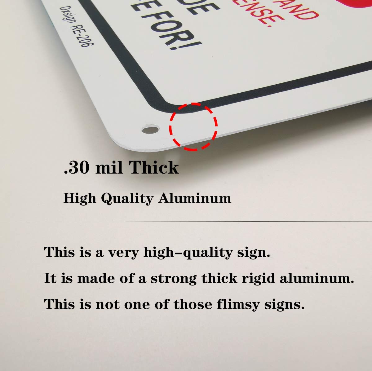 Dxsigns wall-mount-armed-sign with pre-drilled holes enables quick installation.