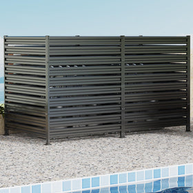 Dyemair AC fence three-panel privacy view concealing outdoor equipment.
