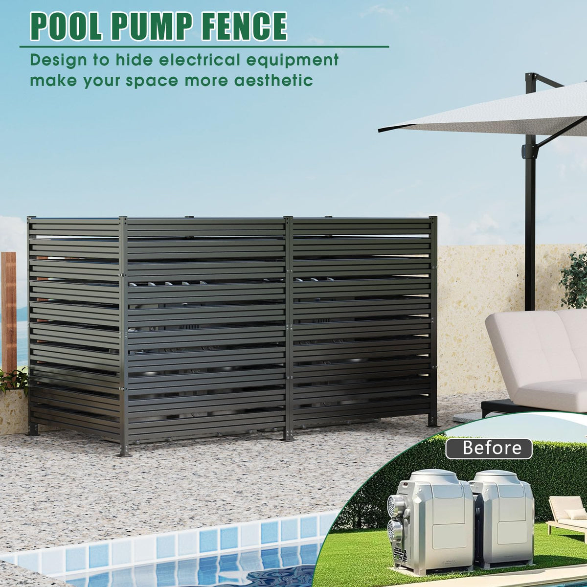 Dyemair pool equipment enclosure keeps pool gear tidy and contained.