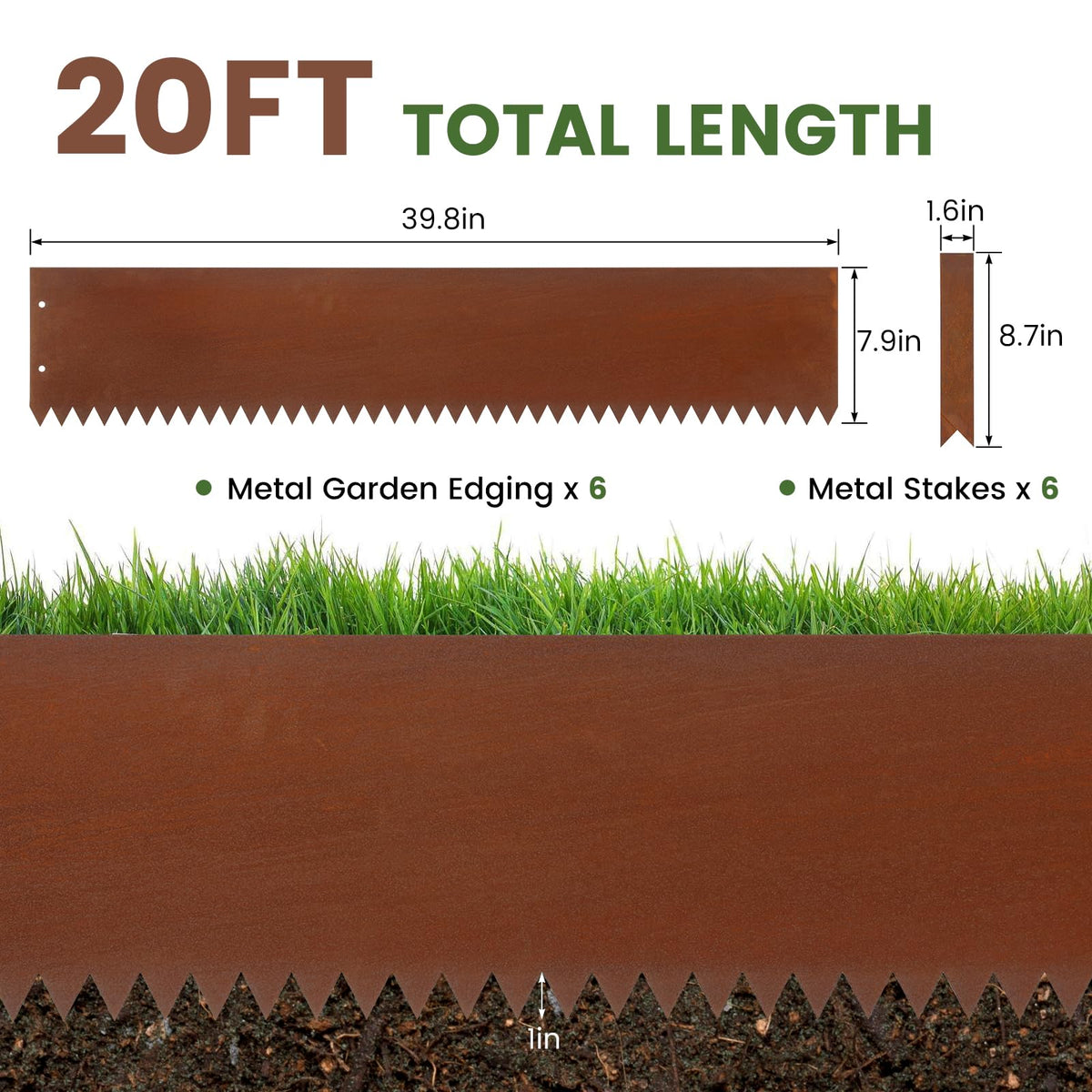 Dyna-Living pre-rusted border 20 ft pack defines rustic lawn boundaries.