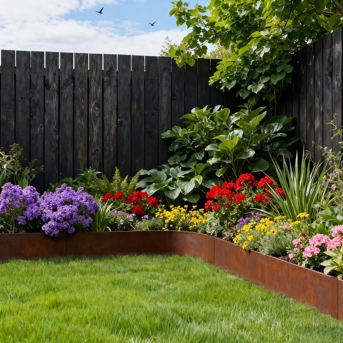 Dyna-Living rustic patina edge blends with natural landscapes.