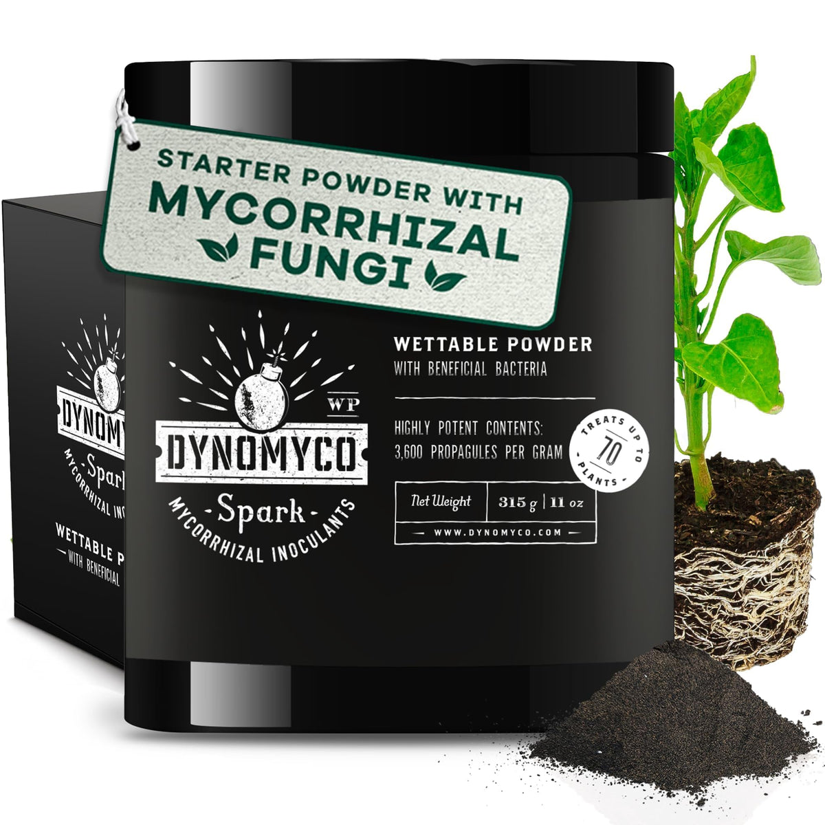 DYNOMYCO Spark WP powder dispersal into seed starter soil boosts root growth