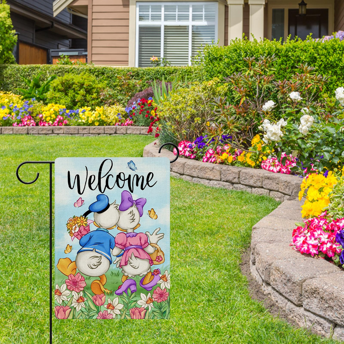 Dyrenson 12x18 burlap flag adds charming farmhouse flair outdoors.