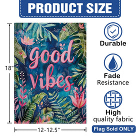 Dyrenson Good Vibes flag side-angle view highlighting double-sided design for versatile visibility.