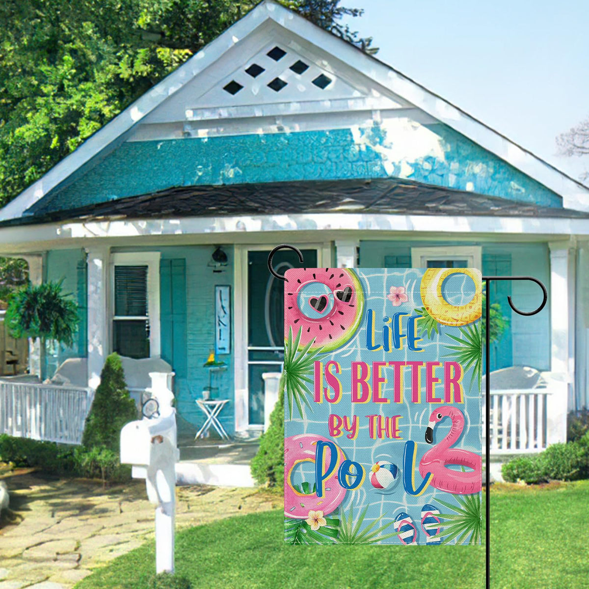 Dyrenson flag featuring sunglasses for sunny curb appeal and mood boost.
