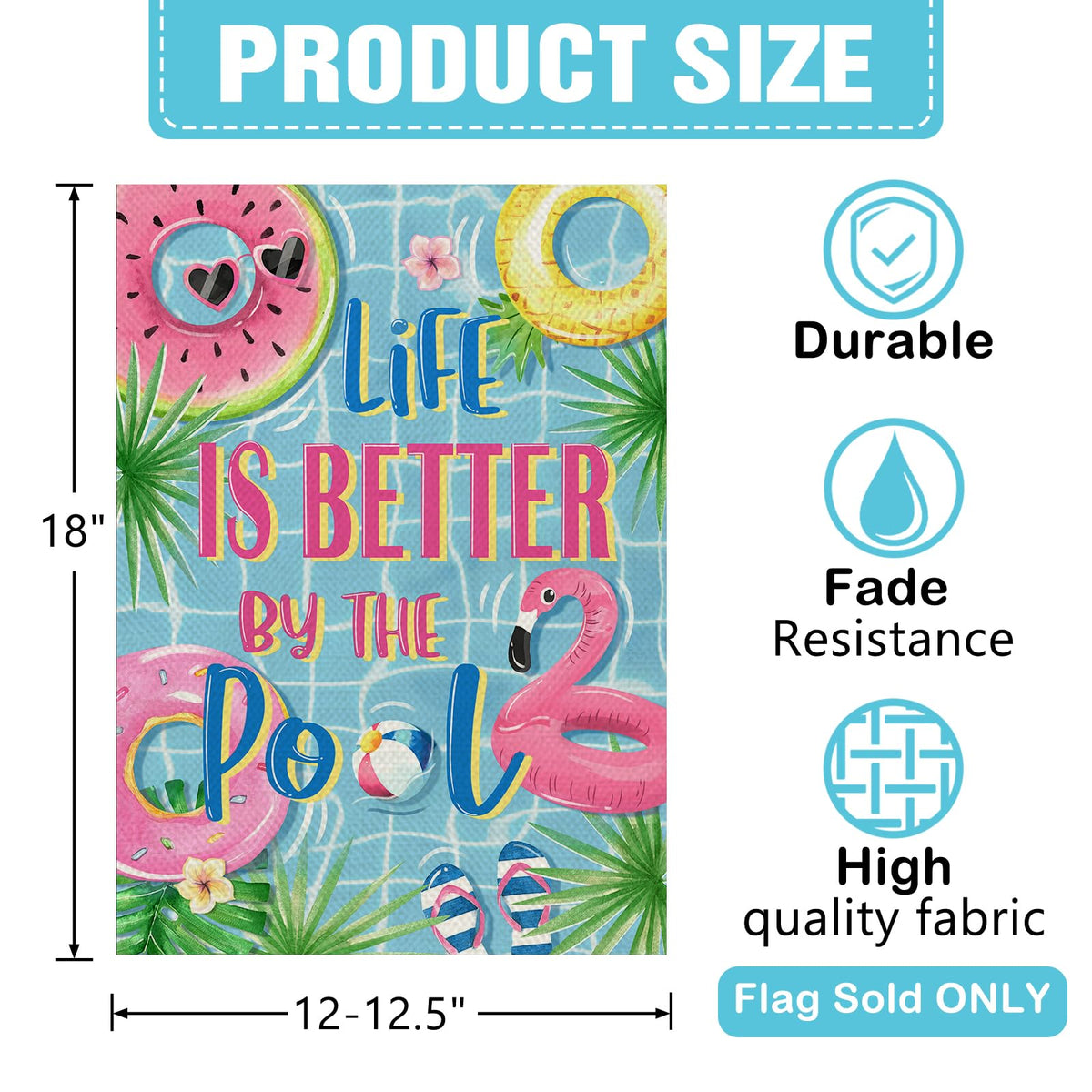 Dyrenson Summer Life flag featuring tropical palm leaves for vibrant yard display.