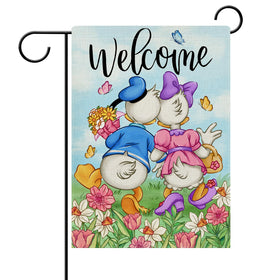 Dyrenson Welcome Spring flag with cartoon ducks for vibrant yard decor.
