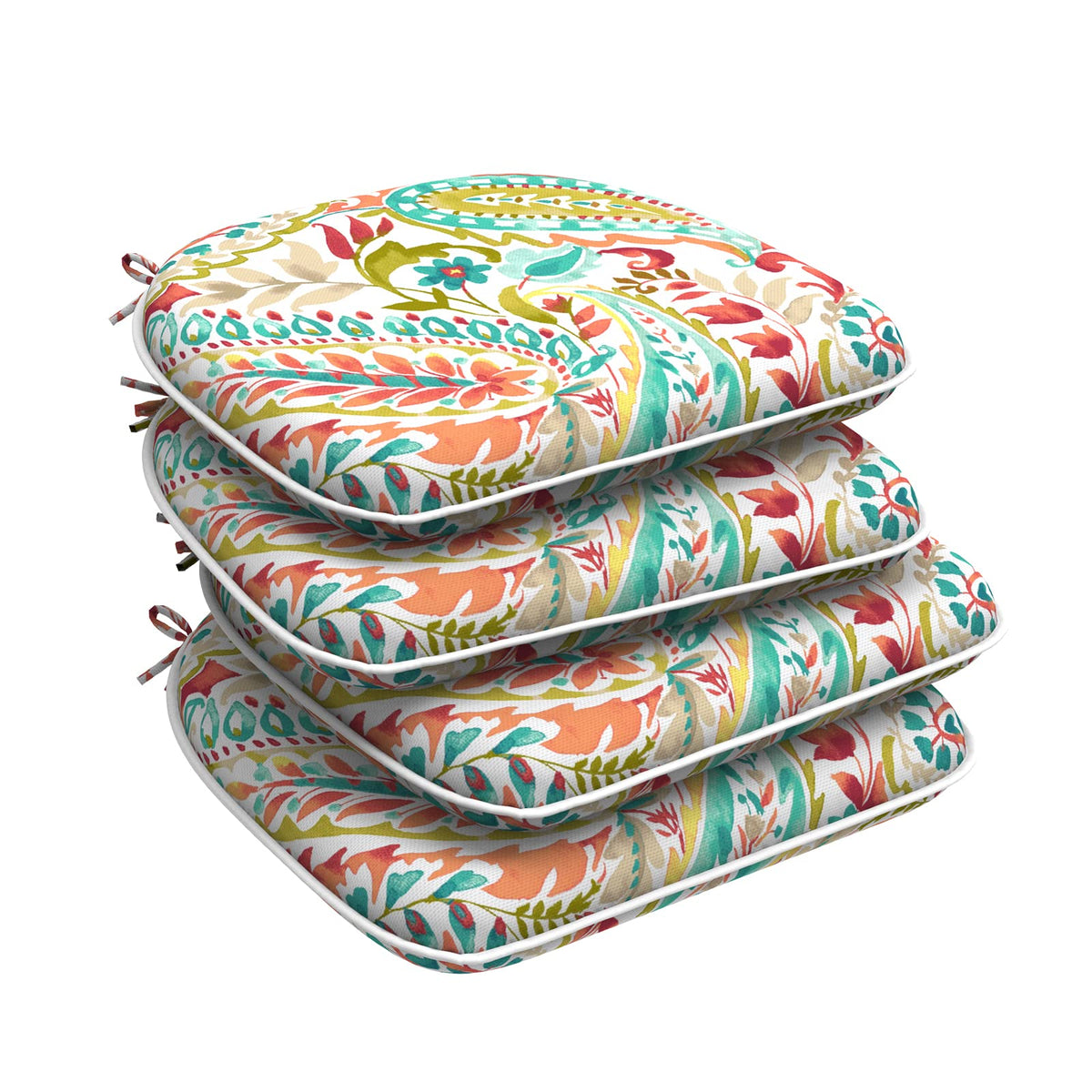 DYTXIII outdoor chair cushions set with vibrant paisley pattern and water-repellent fabric for all-weather use.