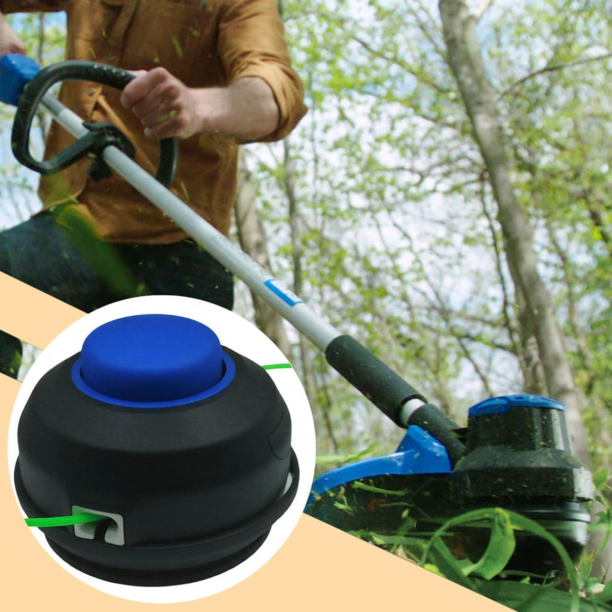 DZDY KLS124-03 trimmer head close up — ABS shell and nylon line for durability.