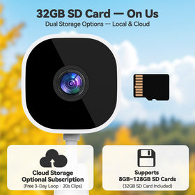 Dzees Window Bird Camera 32GB SD card included for quick local storage.