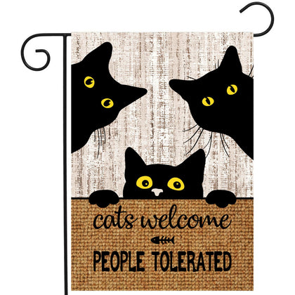 DZGlobal Black Cat Garden Flag with Cats Welcome design for outdoor curb appeal.