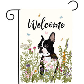 DZGlobal floral Boston Terrier flag, 12x18, bright outdoor decor for a welcoming entrance
