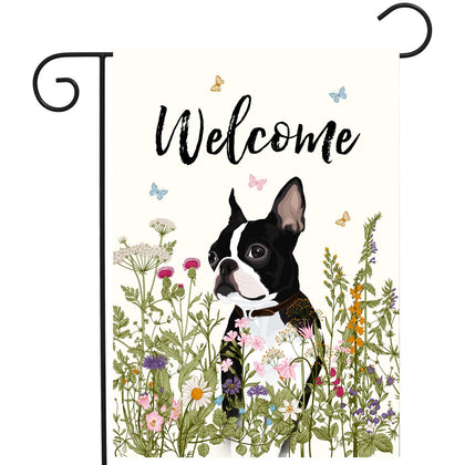 DZGlobal floral Boston Terrier flag, 12x18, bright outdoor decor for a welcoming entrance