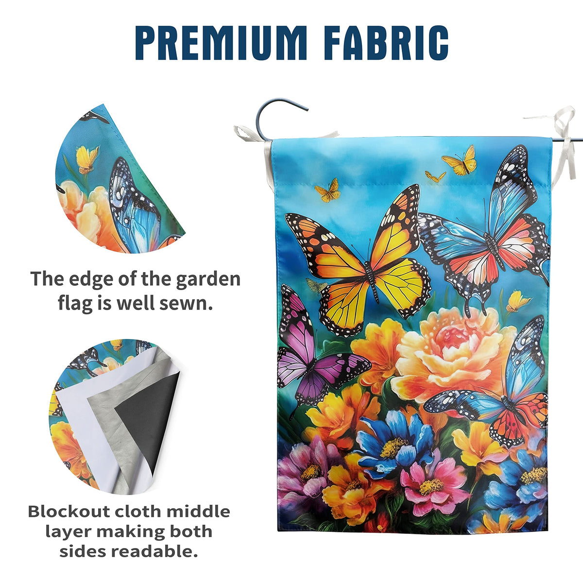 DZGlobal butterfly garden flag showcases vivid floral pattern for year-round yard decor.
