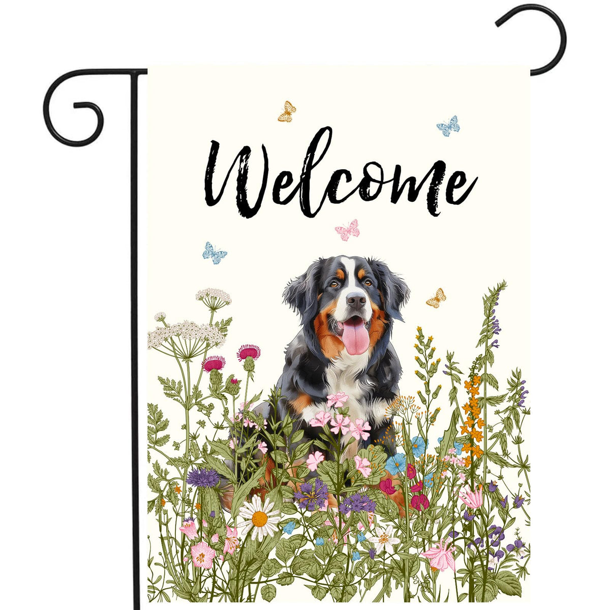 DZGlobal floral Bernese Mountain dog flag 12x18 with outdoor decor appeal
