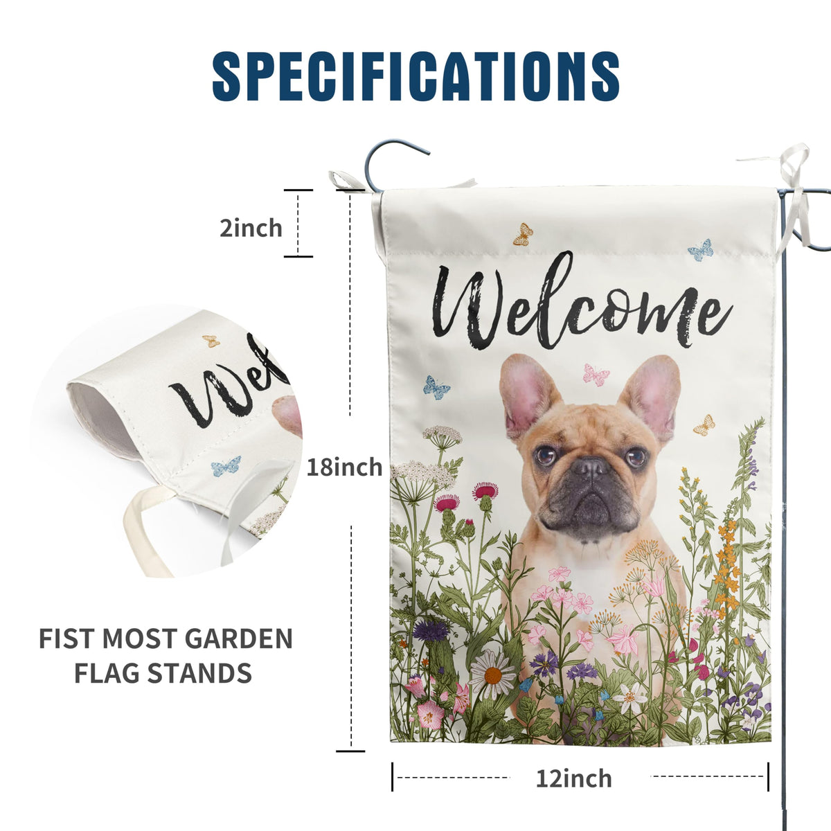 DZGlobal floral French Bulldog flag back side showing double-sided print for versatile viewing.