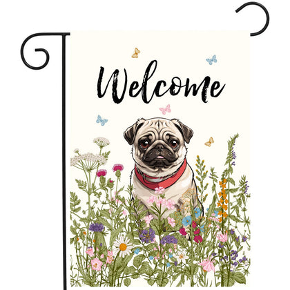 DZGlobal floral pug garden flag for outdoor welcome.