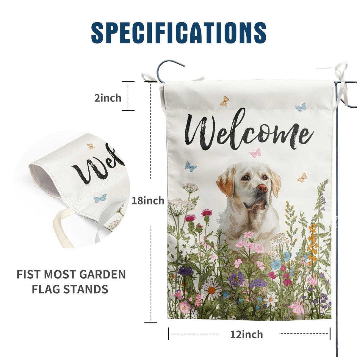 DZGlobal Floral White Lab Flag back view reveals double-sided design for visibility from both sides