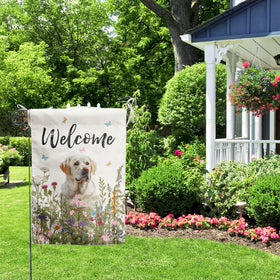 DZGlobal Floral White Lab Flag garden porch view for versatile display