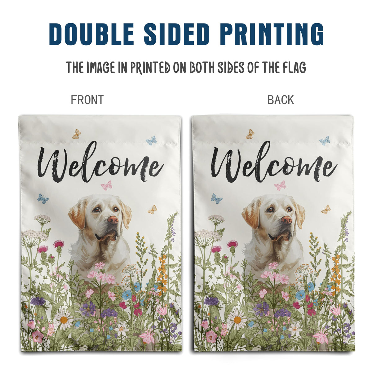 DZGlobal Floral White Lab Flag hanging sleeve demonstrates easy installation on stands